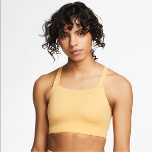 Nike Swoosh Luxe Medium Support Sports Bra Mustard Yellow-Gold Color Small